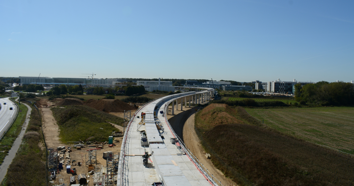 Le premier viaduc de la ligne 18 raccordera les gares de Palaiseau et du CEA Saint-Aubin, dans l'Essonne.